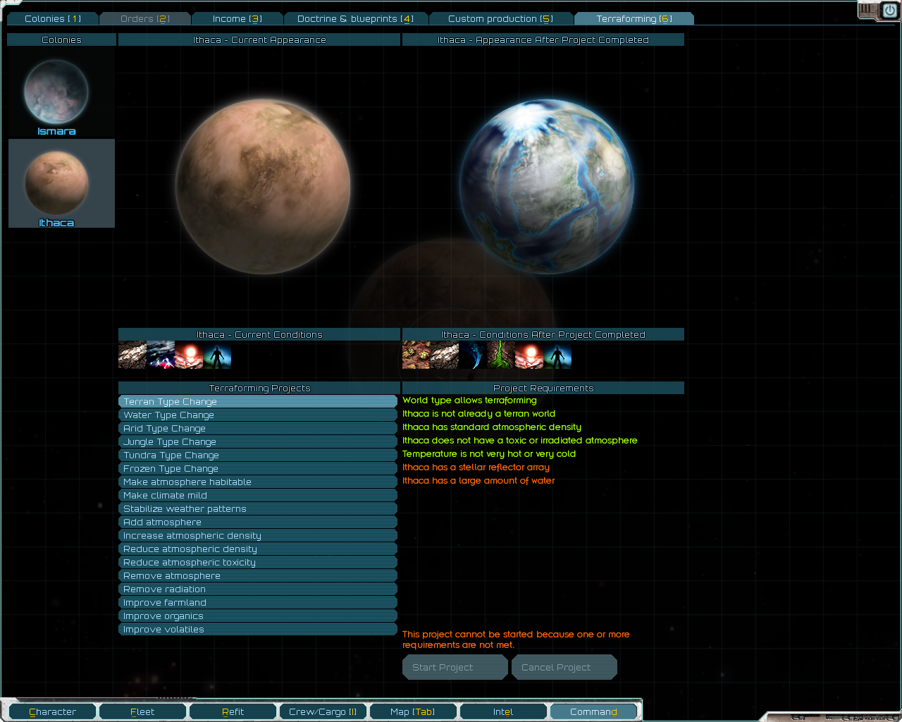 Terraforming menu screenshot